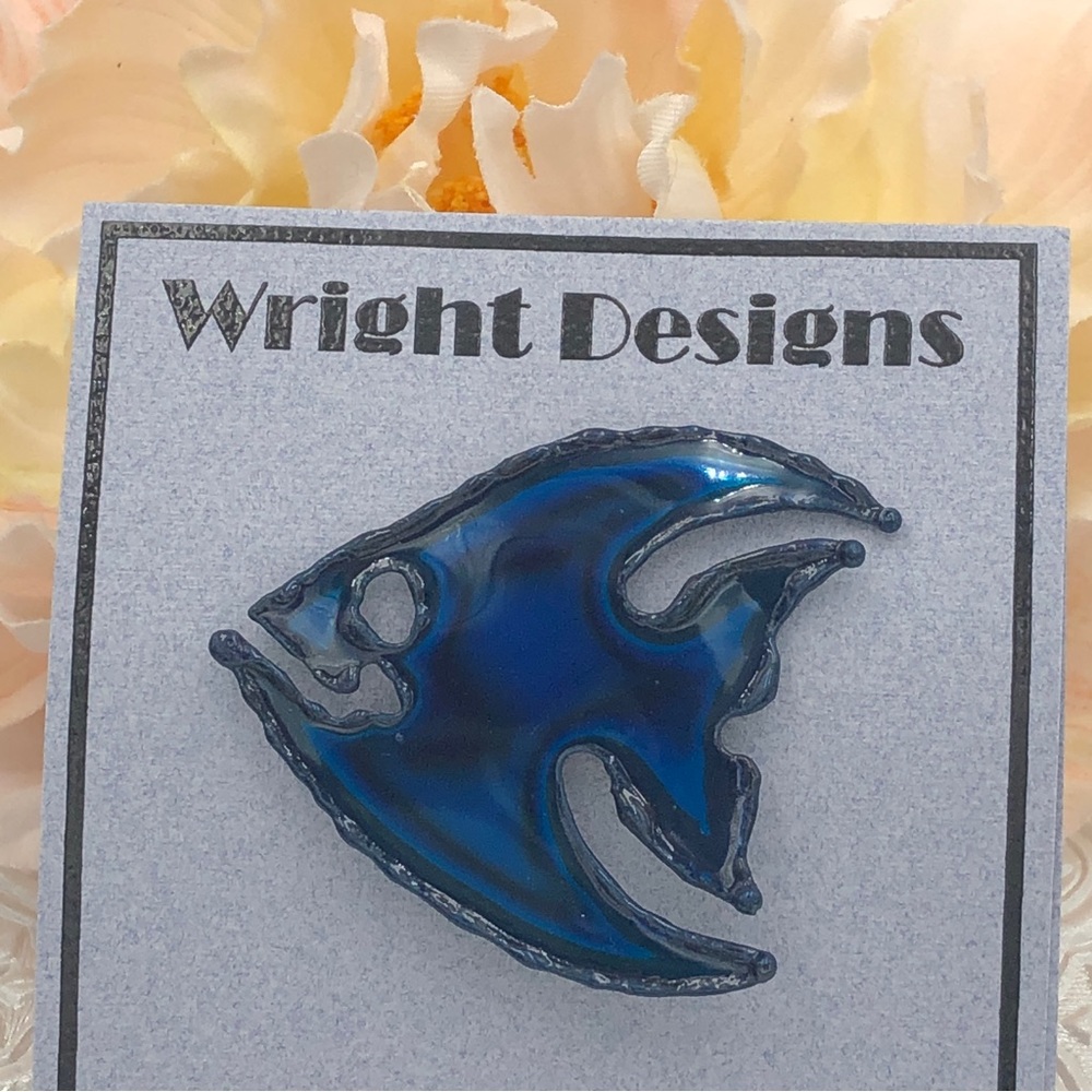 🌼 Blue Tropical Fish Funky Metal Artesian Pin Brooch